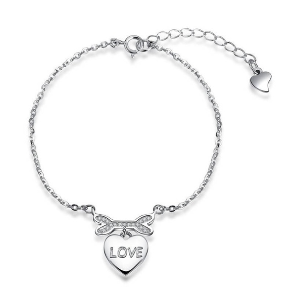 Noblag Jewelry - 925 sterling silver  love heart-cut charm Bracelet